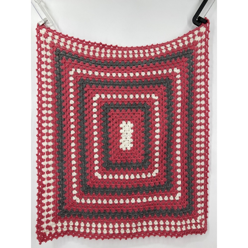 Handmade Crochet Baby Blanket Pink‎ Grey Granny Square Nursery Throw Boho 39x34